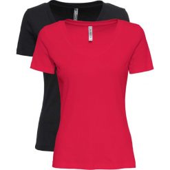Shirt w prążek z dekoltem w serek (2 szt. w opak.) bonprix czerwony + czarny. Czerwone koszulki damskie bonprix, bez wzorów, z dekoltem w serek, bez rękawów. Za 45,98 zł.