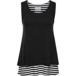 Top w optyce 2 w 1 bonprix czarno-biały w paski. Czarne bluzki damskie marki bonprix, w paski, bez kołnierzyka, bez rękawów. Za 69,99 zł.