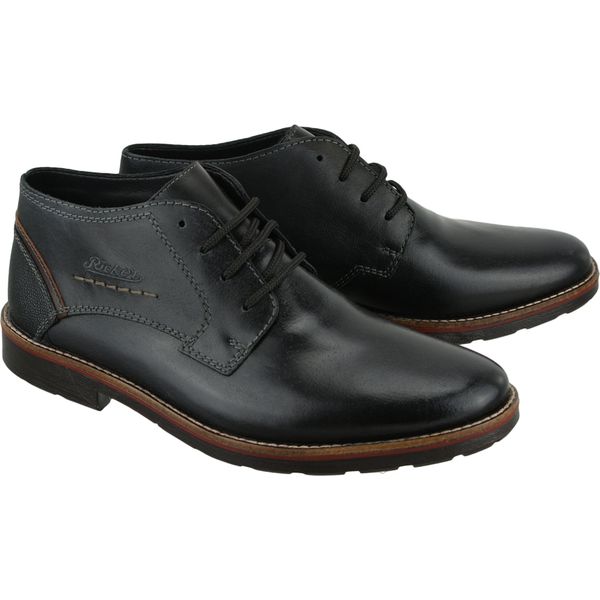 RIEKER 15343-00 black, trzewiki męskie. Czarne półbuty męskie Rieker, bez wzorów, ze skóry, na sznurówki. W wyprzedaży za 296,90 zł.