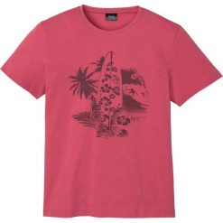 T-shirt z nadrukiem bonprix malinowy. Czerwone koszulki męskie bonprix, na lato, s, z nadrukiem, bez kołnierzyka, bez rękawów. Za 42,99 zł.