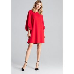 Sukienka trapezowa z szerokimi rękawami czerwona - l/xl. Czerwone sukienki damskie e-margeritka.pl, na co dzień, s, bez wzorów, z elastanu, eleganckie, bez kołnierzyka, z długim rękawem, długie, midi, proste. Za 174,99 zł.