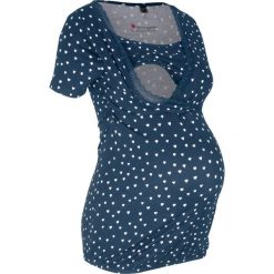 Shirt ciążowy i do karmienia, z koronką bonprix ciemnoniebieski z nadrukiem. Niebieskie koszulki damskie bonprix, z nadrukiem, z koronki, z dekoltem w serek, bez rękawów. Za 84,99 zł.