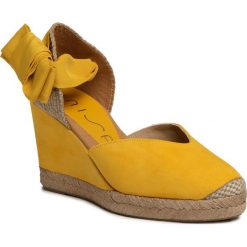Espadryle UNISA - Chufy Ks Limone. Żółte espadryle damskie Unisa, bez wzorów, ze skóry, bez obcasa, na obcasie. W wyprzedaży za 279,00 zł.