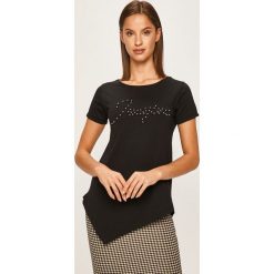 Answear - T-shirt. Czarne bluzki damskie ANSWEAR, s, z aplikacjami, z bawełny, casualowe, z okrągłym kołnierzem. W wyprzedaży za 49,90 zł.