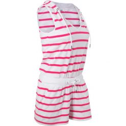 Kombinezon, krótkie nogawki bonprix biało-różowy hibiskus. Białe kombinezony damskie marki bonprix, z kapturem, z krótkim rękawem, krótkie. Za 44,99 zł.
