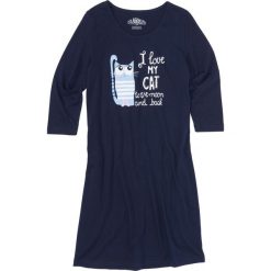 Koszula nocna, rękawy 3/4 bonprix ciemnoniebieski z nadrukiem. Niebieskie koszule nocne damskie marki bonprix, z nadrukiem, z materiału, bez rękawów. Za 44,99 zł.