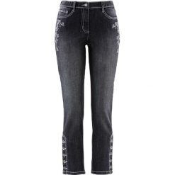 Dżinsy ludowe 7/8 z haftem, wąskie nogawki bonprix antracytowy denim. Czarne jeansy damskie marki bonprix, z haftami, z denimu. Za 54,99 zł.