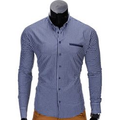 KOSZULA MĘSKA W KRATĘ Z DŁUGIM RĘKAWEM K319 - GRANATOWA. Niebieskie koszule męskie na spinki Ombre Clothing, m, z bawełny, z kontrastowym kołnierzykiem, z długim rękawem. Za 59,00 zł.