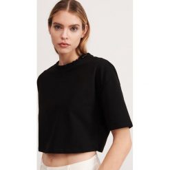 Krótka bluzka ze ściagaczem - Czarny. Czarne bluzki damskie Reserved, xl, bez wzorów, bez kołnierzyka, z krótkim rękawem. W wyprzedaży za 19,99 zł.
