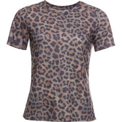 T-shirt w cętki leoparda bonprix brązowo-czarny z nadrukiem. Pomarańczowe t-shirty damskie bonprix, z nadrukiem, bez kołnierzyka. Za 54,99 zł.
