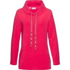 Bluza z polaru z szalowym kołnierzem bonprix różowy hibiskus. Różowe bluzy damskie bonprix, bez wzorów, z polaru, bez rękawów, bez kaptura. Za 44,99 zł.