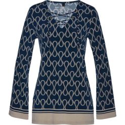 Shirt z długim rękawem Premium bonprix ciemnoniebiesko-kamienisty. Niebieskie koszulki damskie marki bonprix, bez wzorów, bez kołnierzyka. Za 54,99 zł.