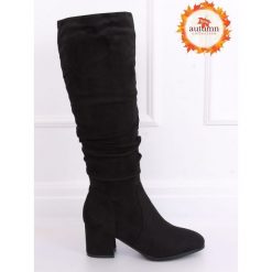 Kozaki na obcasie czarne 280 BLACK. Czarne kozaki damskie FunKee.pl, z zamszu, klasyczne, bez obcasa, na obcasie, na zamek. Za 144,99 zł.