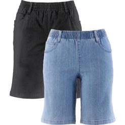 Szorty damskie: Szorty ze stretchem (2 pary) bonprix czarny + niebieski „bleached”