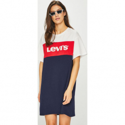 Levi's - Sukienka. Brązowe sukienki Levi's®, na co dzień, l, z nadrukiem, z bawełny, casualowe, z okrągłym kołnierzem, mini, proste. Za 189,90 zł.