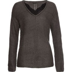 Sweter z koronką bonprix antracytowy melanż. Szare swetry damskie bonprix, w koronkowe wzory, z koronki, eleganckie, bez rękawów, bez kaptura. Za 69,99 zł.