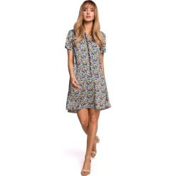 Zwiewna sukienka w kwiaty z falbaną - model 2. Sukienki damskie Moe, s, z nadrukiem, z elastanu, z falbankami, z krótkim rękawem, krótkie, mini, rozkloszowane. Za 219,00 zł.