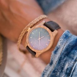 Zegarek Neat Zegarek damski wiąz drewniany błękitno-złoty 38mm. Niebieskie zegarki damskie Neat, złote. Za 355,69 zł.