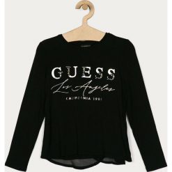 Guess Jeans - Longsleeve dziecięcy 116-175 cm. Czarne bluzki dziewczęce Guess Jeans, z nadrukiem, z elastanu, z okrągłym kołnierzem, z długim rękawem, długie, bez kaptura. Za 159,90 zł.