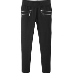 Spodnie ze stretchem z zamkami bonprix czarny. Czarne spodnie dziewczęce bonprix, bez wzorów, z dzianiny. Za 59,99 zł.