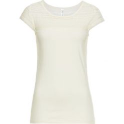 Shirt z koronką bonprix kremowy. Białe koszulki damskie bonprix, w koronkowe wzory, z koronki, bez kołnierzyka, z krótkim rękawem. Za 37,99 zł.