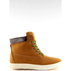 Trampki timberki brązowe BL210 Camel. Pomarańczowe botki damskie ButyModne, bez wzorów, ze skóry ekologicznej, za kostkę, na sznurówki. W wyprzedaży za 69,00 zł.