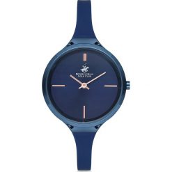 Zegarek kwarcowy w kolorze granatowo-jasnoróżowym. Różowe, analogowe zegarki damskie Beverly Hills Polo Club, metalowe. W wyprzedaży za 249,95 zł.