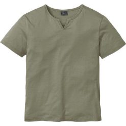 T-shirt bonprix oliwkowy. Zielone koszulki męskie bonprix, s, bez wzorów, z bawełny, bez kołnierzyka, bez rękawów. Za 29,99 zł.