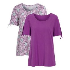 Cellbes Bluzka bawełniana 2 Pack Fioletowy we wzory ciemnofioletowy female fioletowy/ze wzorem 38/40. Fioletowe topy damskie Cellbes, bez wzorów, z bawełny, z okrągłym kołnierzem. W wyprzedaży za 79,00 zł.