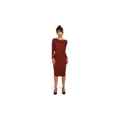 Sukienki Be B052 Sukienka midi z gumką na boku. Brązowe sukienki na komunię marki BE, l, midi, oversize. Za 135,00 zł.