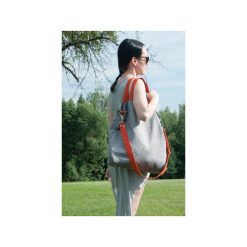 Torba hobo XXL - szary, pomarańcz. Szare torebki klasyczne damskie Pracownia 166, w paski, z syntetyku, bez dodatków. Za 148,72 zł.