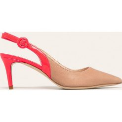 Twinset - Szpilki. Różowe czółenka damskie Twinset, bez wzorów, ze skóry, bez obcasa, na obcasie. Za 1199,00 zł.