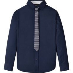 Koszula z krawatem (2 części) bonprix ciemnoniebieski. Niebieskie bluzki dziewczęce marki bonprix, z klasycznym kołnierzykiem. Za 74,99 zł.