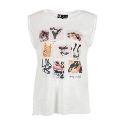 Pepe Jeans T-Shirt Damski Eleonora M Kremowy. Białe koszulki damskie Pepe Jeans, m, z nadrukiem, z jeansu, bez kołnierzyka, bez rękawów. W wyprzedaży za 163,00 zł.
