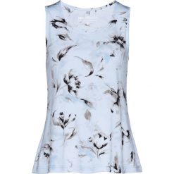 Top w kwiaty bonprix pudrowy niebieski - czarny. Fioletowe bluzki damskie bonprix, w kwiaty, bez kołnierzyka, bez rękawów. Za 54,99 zł.
