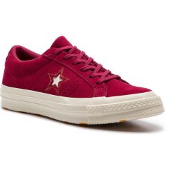 Tenisówki CONVERSE - One Star Ox 163192C Rhubarb/Field Orange/Egret. Czerwone półbuty damskie Converse, ze skóry, retro. W wyprzedaży za 239,00 zł.