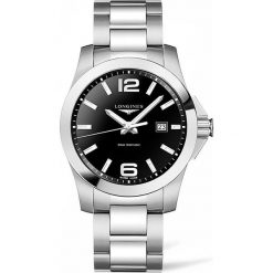 LONGINES Conquest L3.760.4.56.6. Czarne zegarki męskie marki LONGINES, ze stali. Za 2910,00 zł.