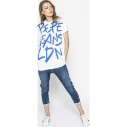 Pepe Jeans - Top Marina. Szare topy damskie Pepe Jeans, m, z nadrukiem, z dzianiny, z okrągłym kołnierzem. W wyprzedaży za 119,90 zł.