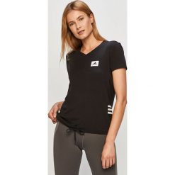 Adidas - T-shirt. Czarne topy damskie Adidas, s, z aplikacjami, z elastanu, z krótkim rękawem. Za 99,90 zł.