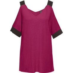 Shirt z wycięciami bonprix jeżynowo-czarny. Fioletowe koszulki damskie bonprix, bez wzorów, bez kołnierzyka, z krótkim rękawem. Za 59,99 zł.
