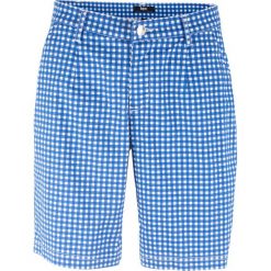 Szorty z tkaniny w kratę bonprix lazurowo-biały w kratę. Niebieskie szorty damskie bonprix, bez wzorów, z tkaniny. Za 44,99 zł.