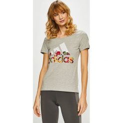 Adidas Performance - Top. Szare topy damskie marki adidas Performance, s, z nadrukiem, z bawełny, z okrągłym kołnierzem. Za 99,90 zł.