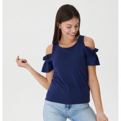 Bluzka cold shoulder - Granatowy. Niebieskie bluzki damskie House, s, bez wzorów, bez kołnierzyka, bez rękawów. Za 29,99 zł.