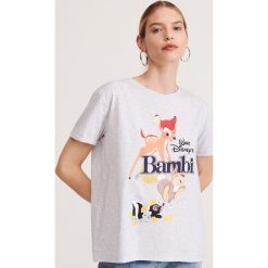 T-shirt Bambi - Jasny szary. Szare t-shirty damskie Reserved, xl, bez wzorów, bez kołnierzyka. Za 39,99 zł.