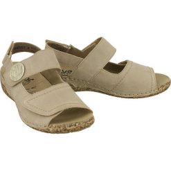 RIEKER V7272-42 grey, sandały damskie. Szare sandały damskie Rieker, bez wzorów, ze skóry, bez obcasa, na rzepy. Za 269,90 zł.