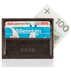Skórzany portfel wizytownik męski SOLIER SA13 ciemny brąz - Brązowy. Pomarańczowe portfele męskie Solier, bez wzorów, ze skóry. Za 49,99 zł.