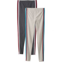 Legginsy (2 pary) bonprix antracytowy melanż + ecru. Szare spodnie dziewczęce bonprix, w paski, sportowe. Za 69,98 zł.