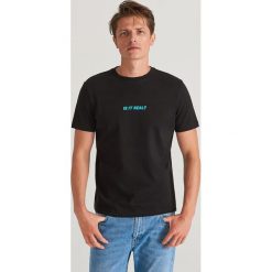 T-shirt z bawełny pima - Czarny. Czarne t-shirty męskie Reserved, s, bez wzorów, z bawełny, bez kołnierzyka. Za 49,99 zł.