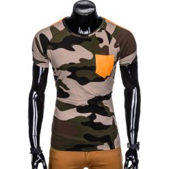T-shirt męski z nadrukiem moro S948 - khaki/moro. Brązowe t-shirty męskie Ombre Clothing, s, z nadrukiem, bez kołnierzyka. Za 22,99 zł.
