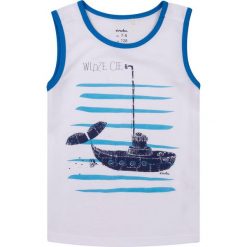 Endo - T-shirt dziecięcy 104-128 cm. Białe t-shirty chłopięce marki Endo, z nadrukiem, z bawełny, bez rękawów. W wyprzedaży za 29,90 zł.